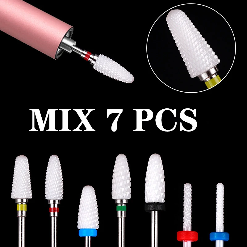 

7pcs Ceramic Nail Drill Bit Electric Milling Cutter Manicure Pedicure Nail Drill Machine Accessoires Nail Art Tool Polish Remove