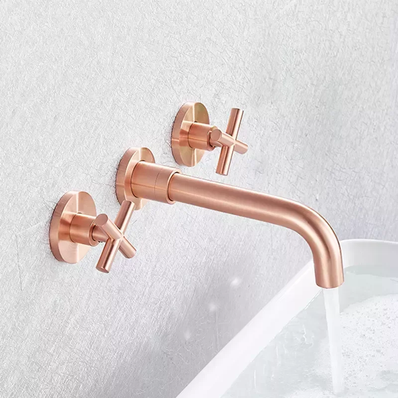 

Basin Faucet In-Wall Installation Black / Brushed Gold Bathroom Double Handle Wall-Mounted Bathroom Faucet Rotating Sink Faucet