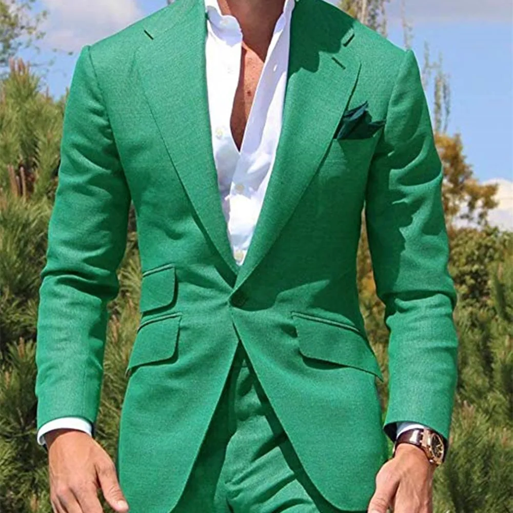 

2022 Latest Design Mens Dinner Suit Groom Tuxedos Groomsmen Wedding Suits Blazer for Men Trendy Green (Jacket +Pants) Terno