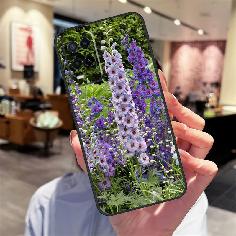 Чехол Blue Cornflowers Delphinium для Oppo A17 A77 A80 A40 A60 A98 A78 A18 A38 A58 A16 A76 A96 A74 A94 A54 A57S A15 Cover