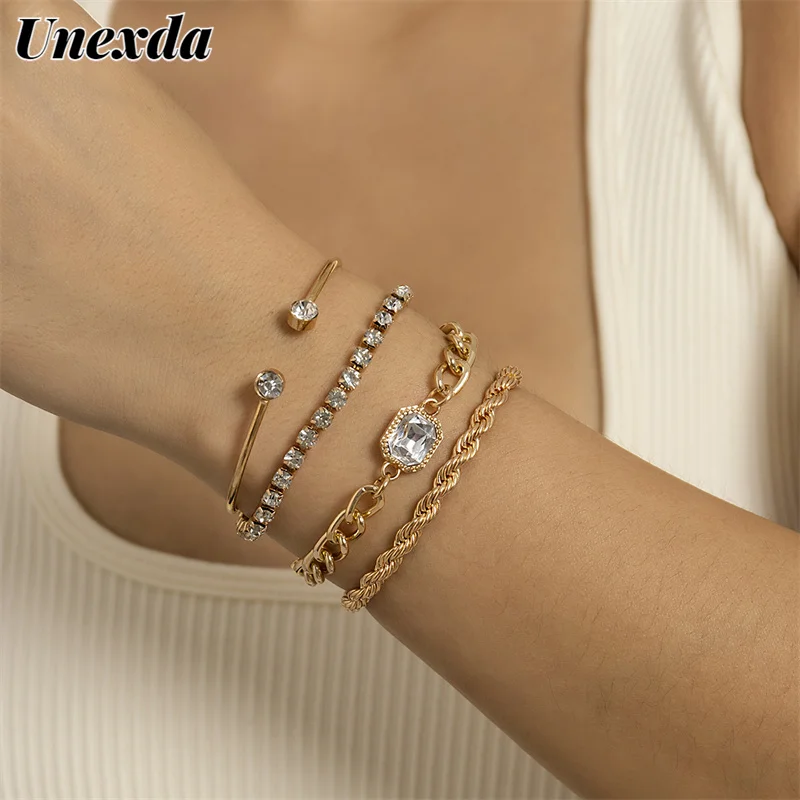 

Unexda Gothic Jewelry Women Bracelet Boho Accessories Fashion Jewellery Designer Cutout Rhinestone Four Piece Chain Bracelet