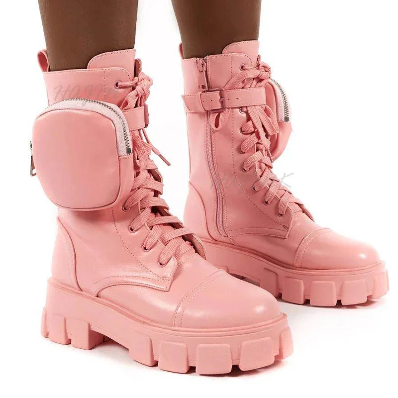 

Women Boots 2023 Fashion Chunky Boots Pocket Platform Boots White Shoes For Women Autumn Winter Boots High Heels Botas Mujer