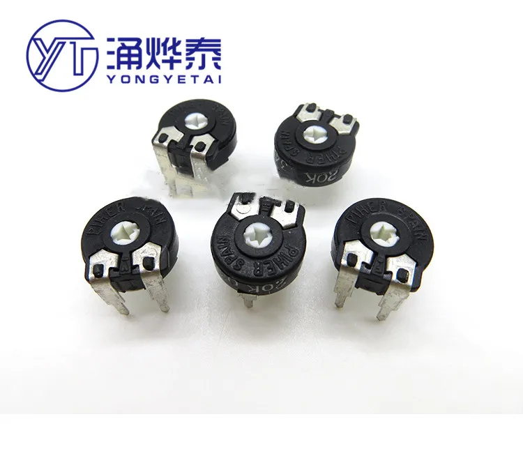 

YYT 5PCS Adjustable resistance PT10LV10-203A 204A 103A 502A PT10-20K 200K 10K 5K horizontal arrow potentiometer