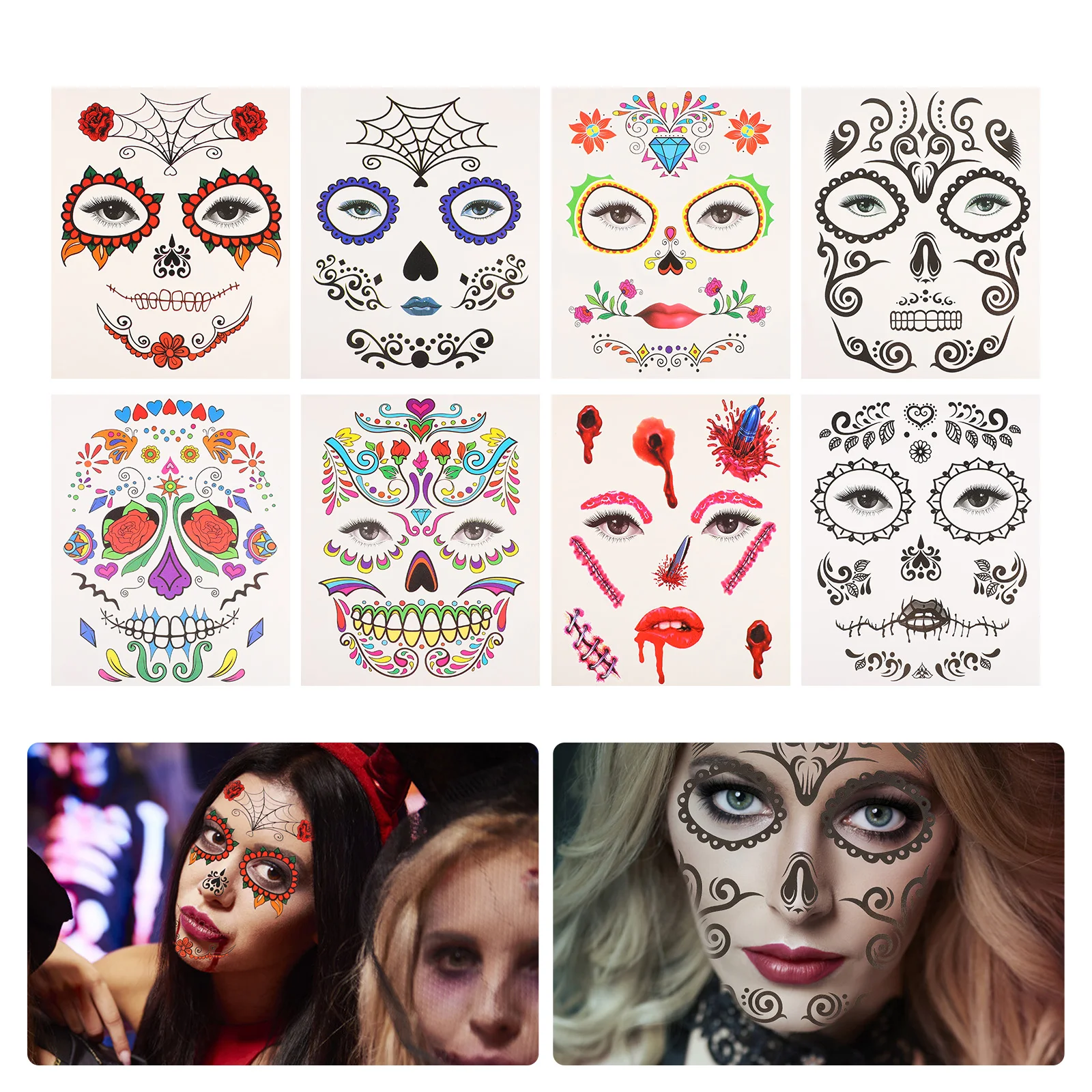 

8 Sheets Interesting Halloween Facial Stickers Halloween Cosmetic Party Decals