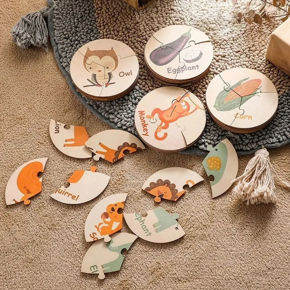 

Game Marine Life Round Cards Vegetable Baby Early Educational Toy Wooden Cognition Puzzle Animals Montessori Toy