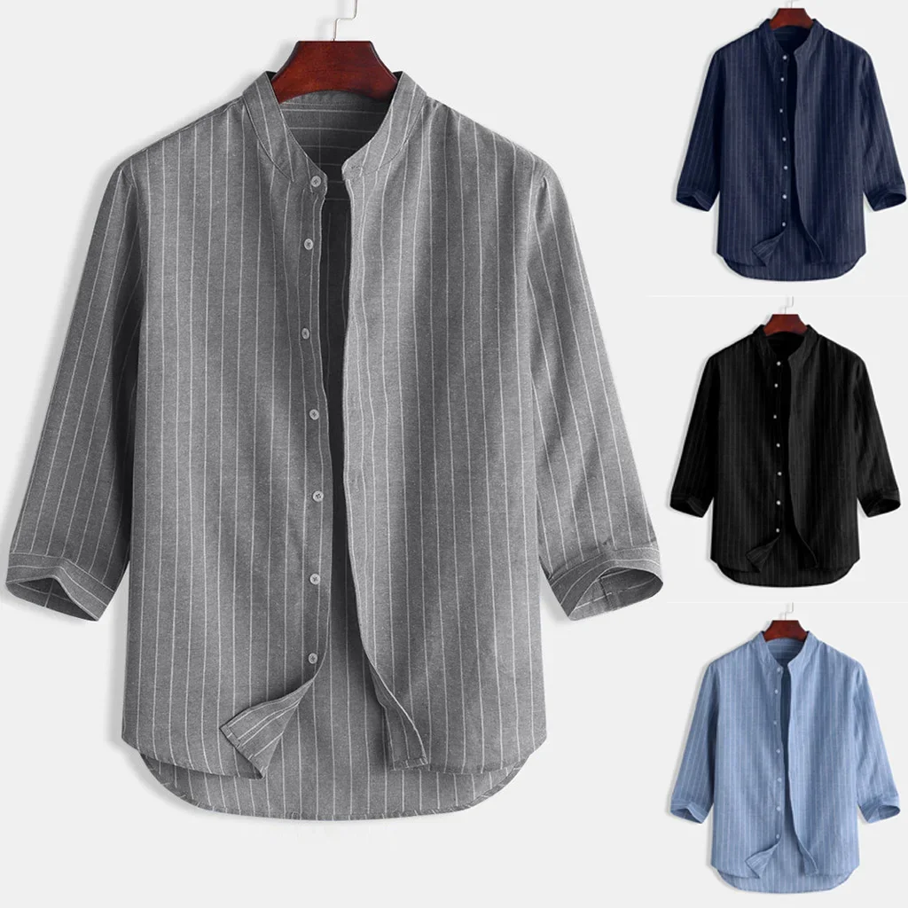 

Men's long sleeve cotton linen shirts of breathable casual hip hop stripe shirt mens clothing designer shirts striped shirt