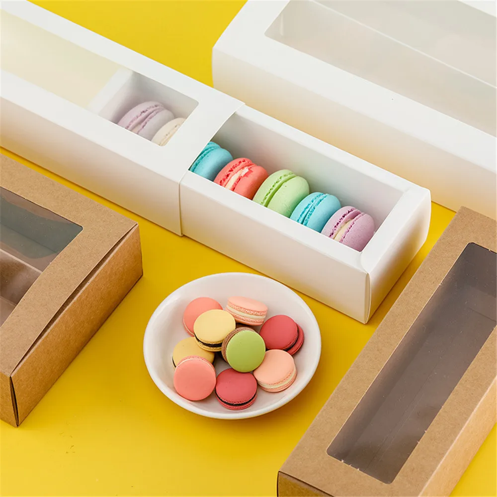 

10PCS Home Dessert Shop Kraft Paper Small Boxes PVC Boxes with Clear Window Paper Packaging Box Cookie Containers Macaron Gift