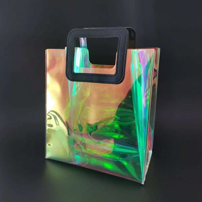 

Top Rated PVC Plastic Hologram Bag Holographic Makeup Bag Europe Tote Bag Reusable Shopping Purse for Women Eco Friendly