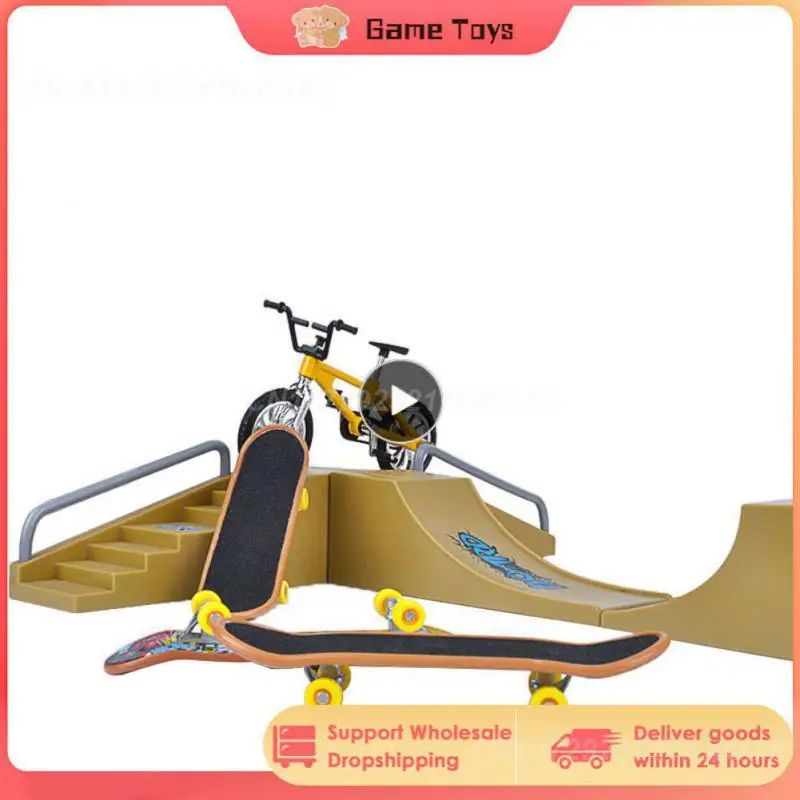 

Mini Finger Skateboard Ramp Set Finger Skate Park Kit Alloy Scooter Roller Bicycle Swing Board For Kids Deck Training Prop Gifts