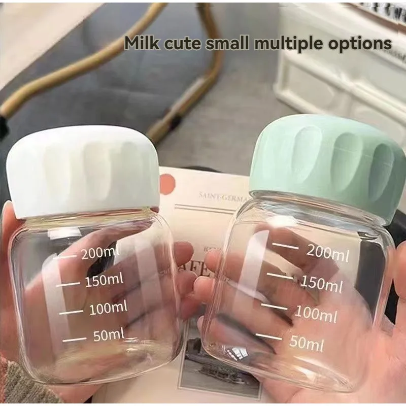 High Borosilicate Glass Water Cup Transparent With Scale Cute Chubby Portable Mug Drink Juice Container