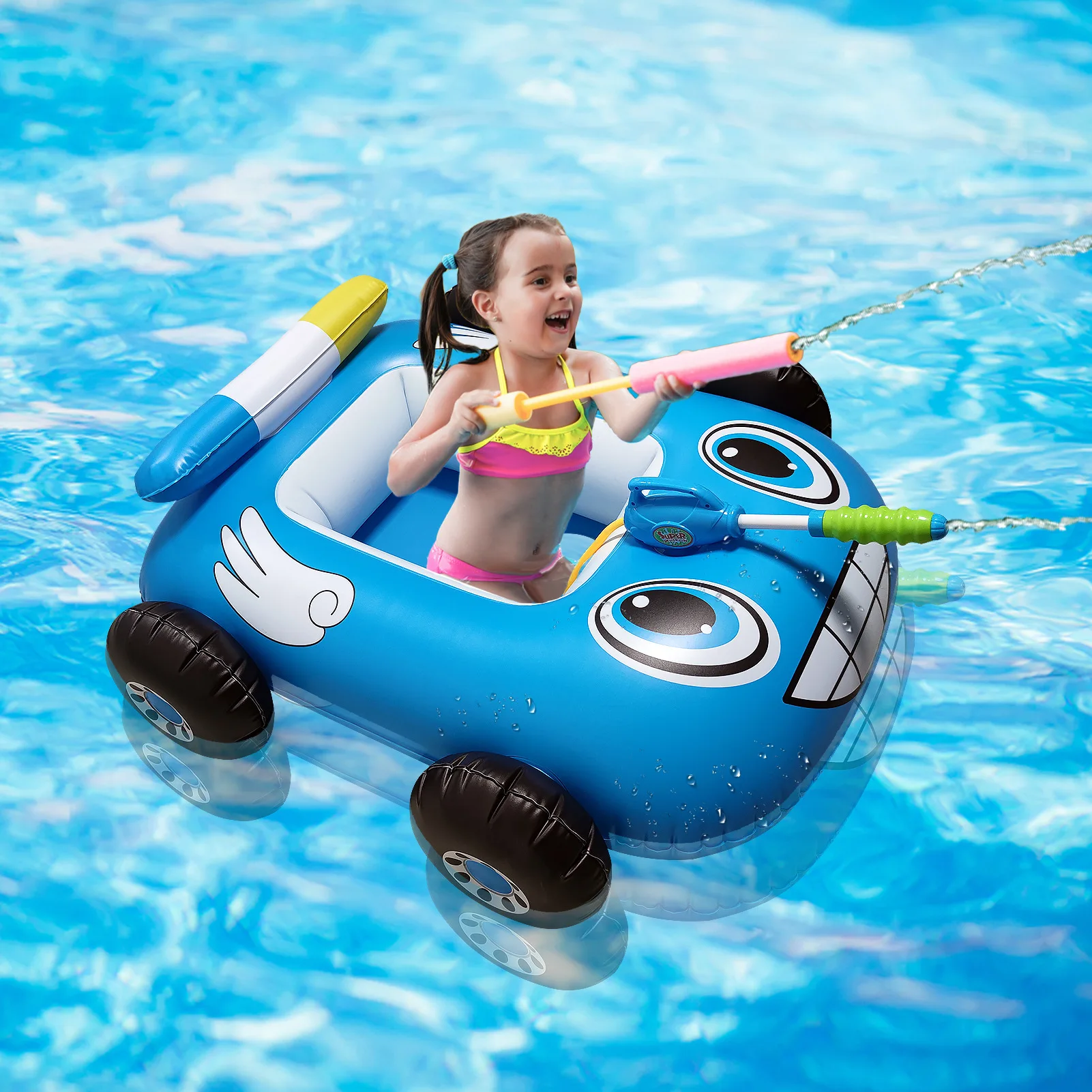

New inflatable car seat ring, children's water spray, swim ring, pool, water gun, toy, water fire truck, bumper car inflatable