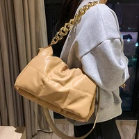 ladies soft leather messenger bag thick chain messenger bag high quality space padded shoulder bag fashion brand handbag