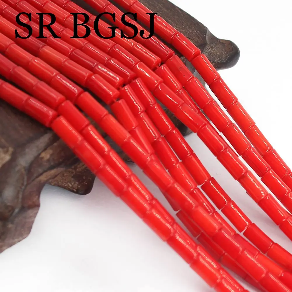 

Колонковая трубка, бусины россыпью из красного натурального бамбукового коралла, нитка 15 дюймов, 4 Х6 мм, для рукоделия