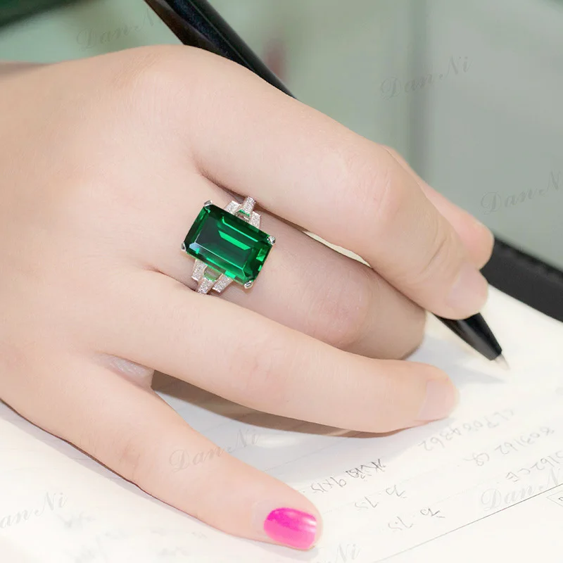 

Emerald Ring 925 Silver Plated Fancy Pak Carat Square Coloured Gemstone Tourmaline Ring 18k White Gold Plated Women's Ring