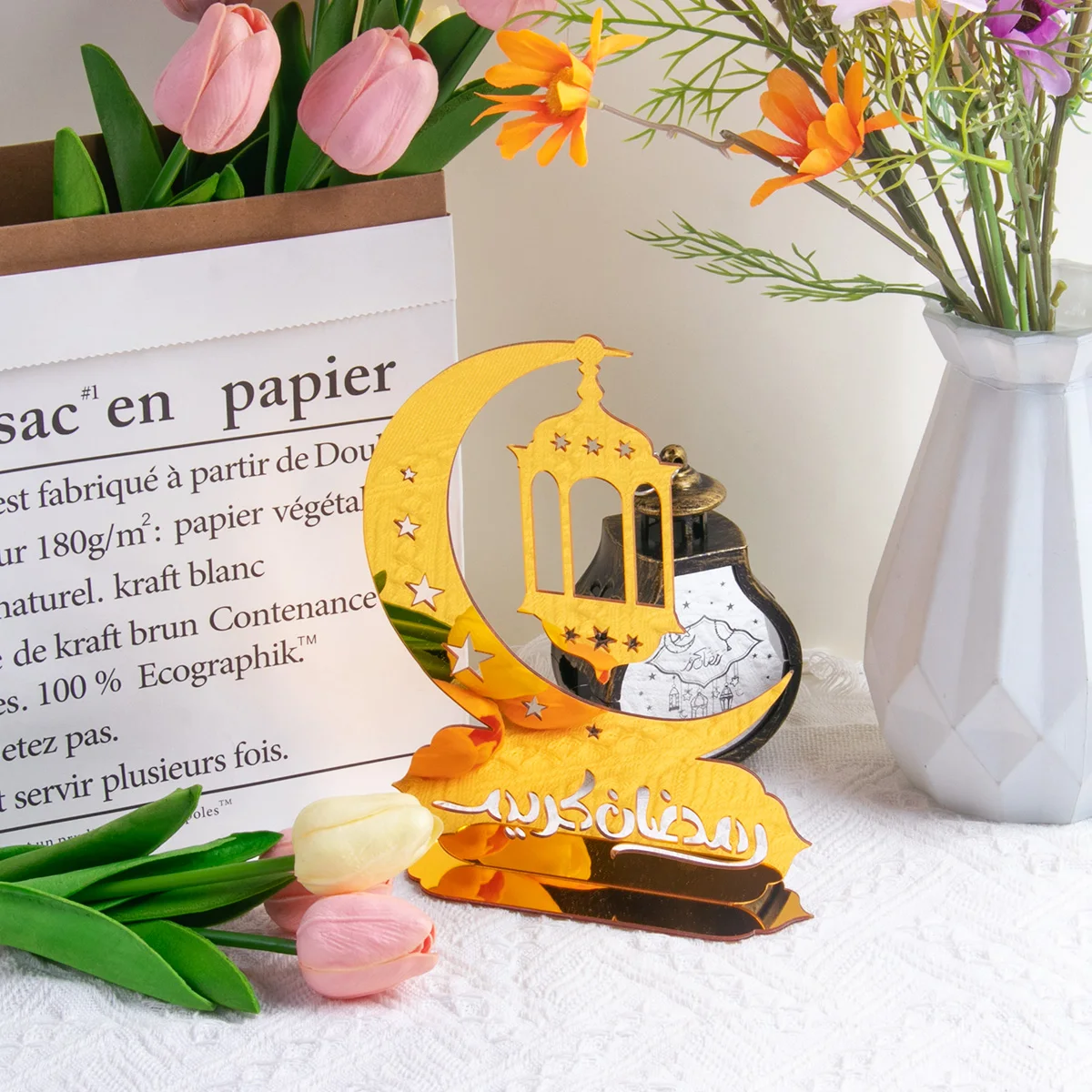 Декорирование на тему ИД Мубарак Золотая Звезда Луна Рамадан кареем украшение