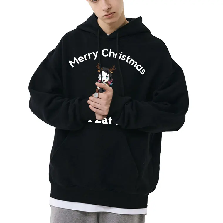 

Funny Lower Six Enmu Wishing You Merry Shristmas Can I Eat You Hoodie Anime Demon Slaye Print Hoodies Men Women Fun Sweatshirt
