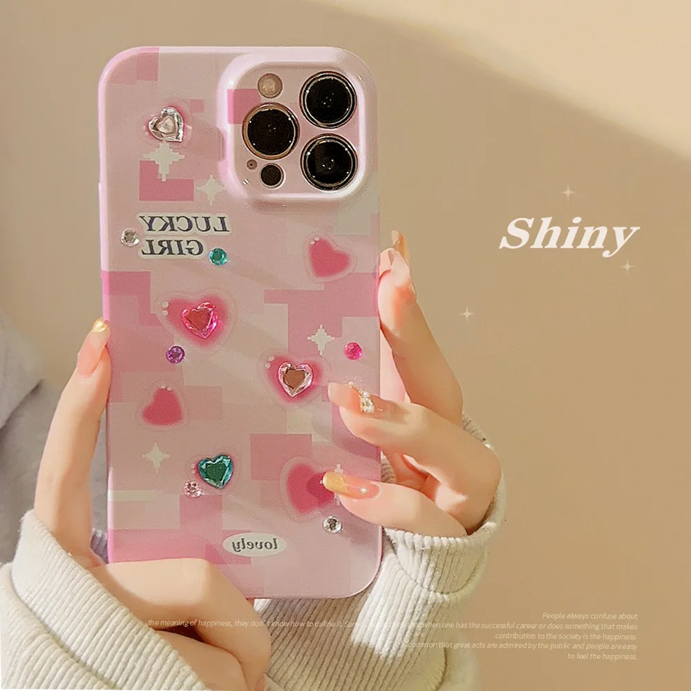 

Luxury Colored Diamond Pink Silicone Case for IPhone 14 15 13 12 Pro Max X XR 7 8 Plus Lens All-inclusive Shockproof Protection