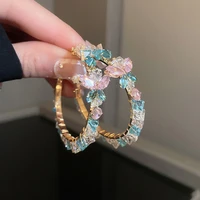 big round colorful crystal butterfly hoop earrings for women newest bijoux geometric full rhinestone earrings statement jewelry