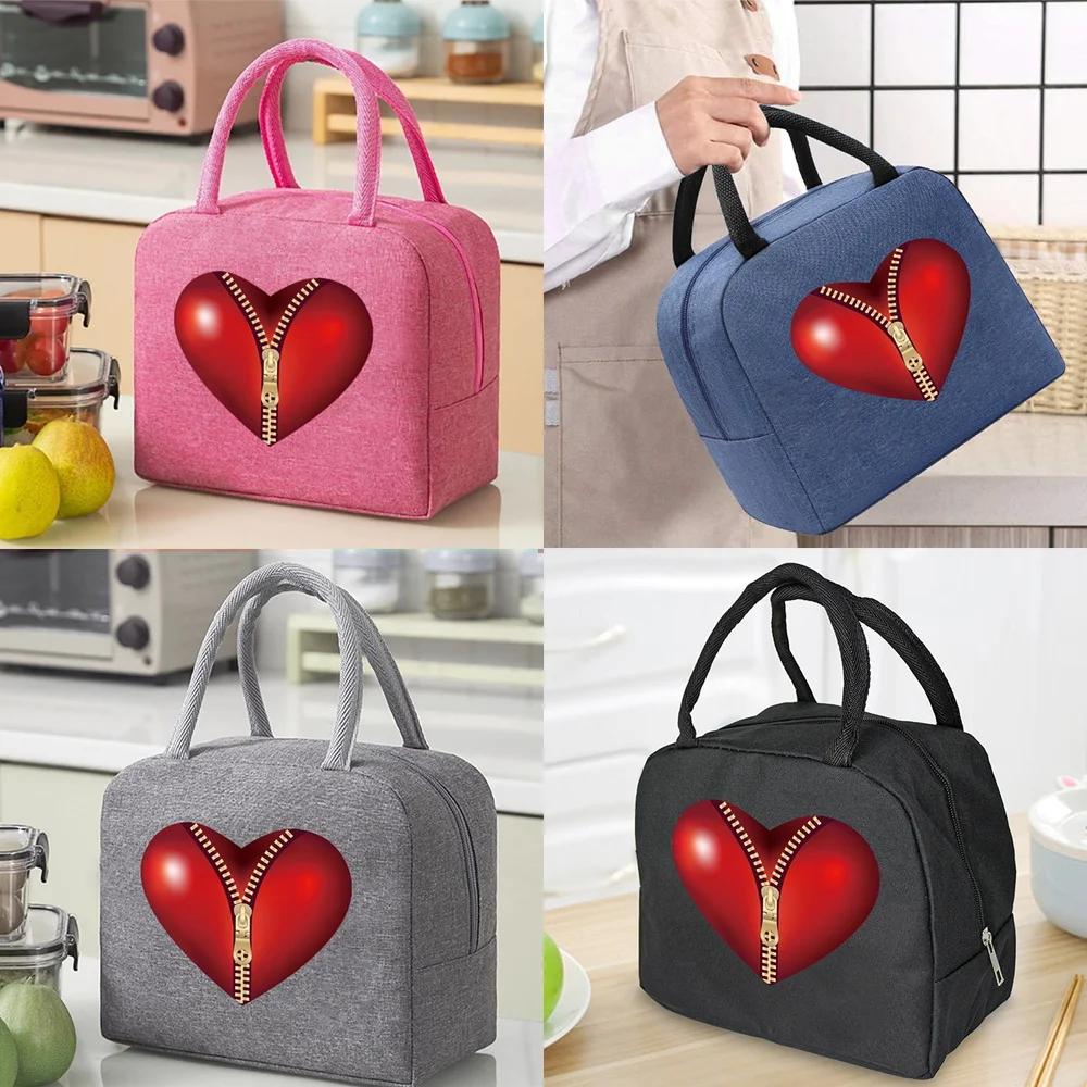 

Insulated Lunch Bag Handbags Box for Women Kids Portable Thermal Food Picnic Bags Zipper Love Pattern Cooler Organizern for Work