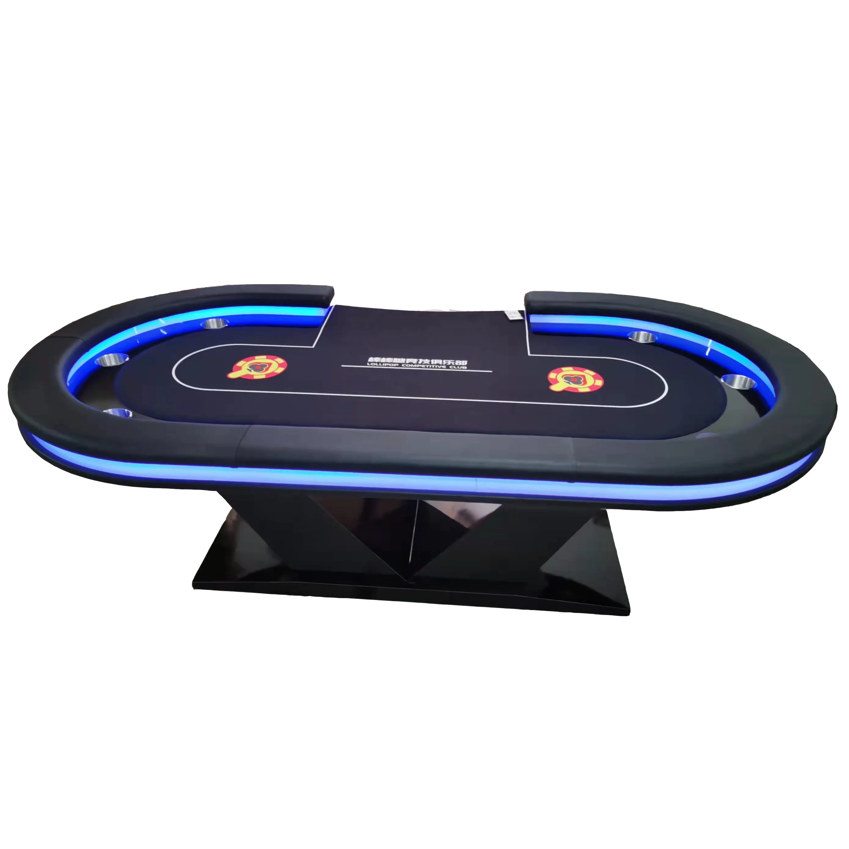 

96 Inch Luxury LED Poker Table Removable Custom Casino Table V Shape Leg Gamgbling Gaming Table