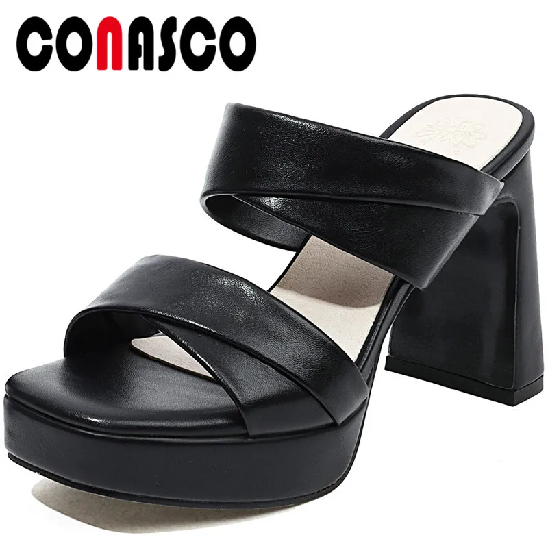 

CONASCO 2022 Women Sandals Thick Heels Summer Slippers Pumps Concise Fashion Platforms Shoes Woman Party Wedding Casual Big Size