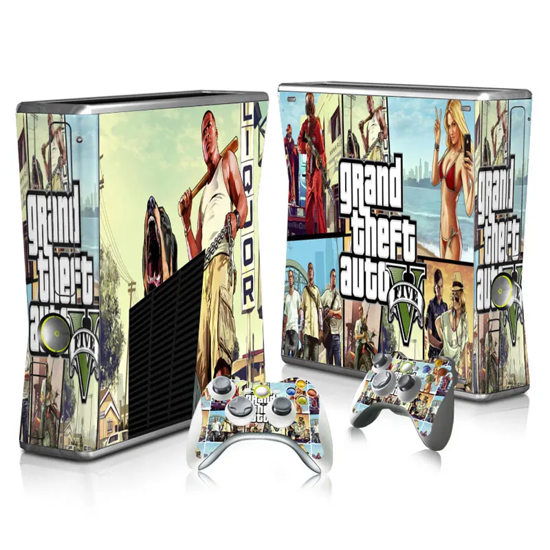 Защитный чехол GTA V Skin Stickers для Xbox 360 Slim Console и 2 защитных контроллеров с