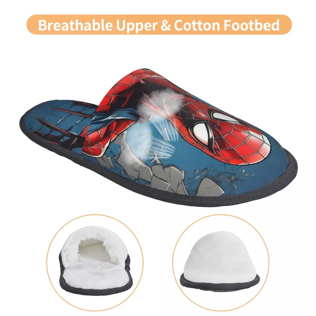 Мягкие домашние меховые тапочки с рисунком Человека-паука Нескользящие шлепанцы