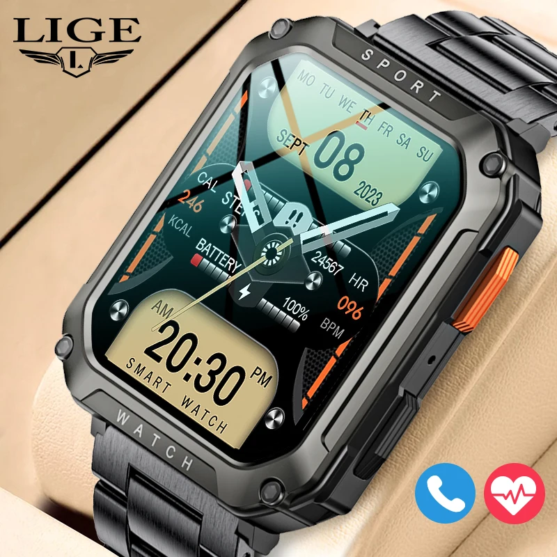 

LIGE 2023 Bluetooth Звонки Умные часы Мужской монитор здоровья Голосовой помощник Водонепроницаемые спортивные браслеты Мужские умные часы Xiaomi