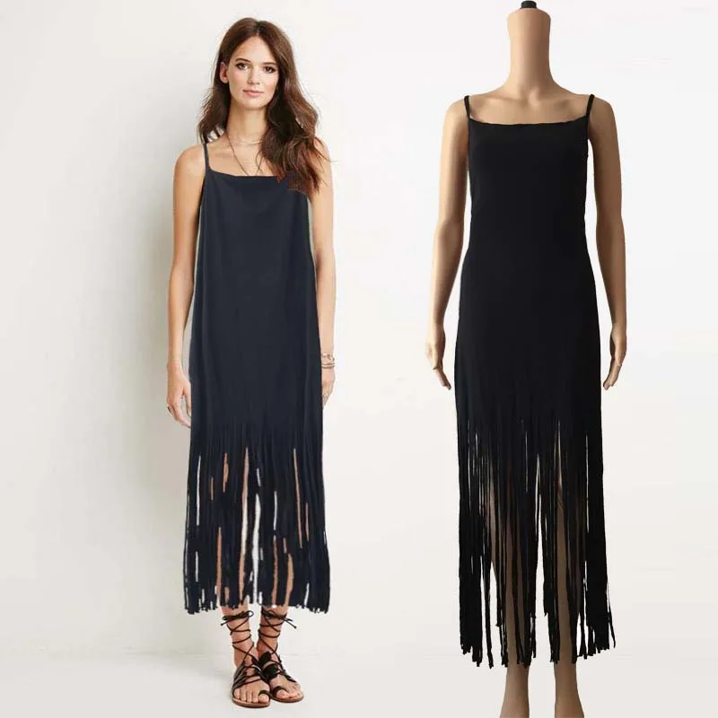 

Elegant Dresses for Women S-XXL European American Style Dress Tassel Design Long Sling Dress Vestidos De Mujer Bodycon Dress