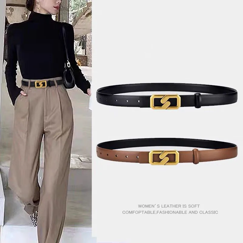 

Belt Women's Fashion Versatile Leather Decoration with Coat Suit Black Simple Belt Fashion Designer Belts Women High Quality
