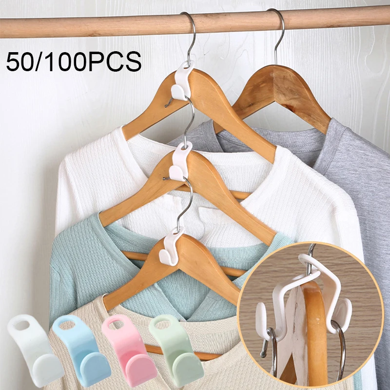 

50/100PCS Clothes Rack Connection Hooks Connector Space Saving Hangers For Clothes Hangers Save Wardrobe Space Closet Organizer