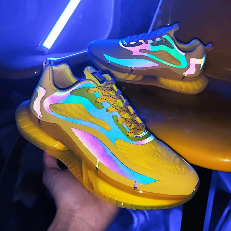 

Men's Laser Luminous Stripes Reflective Large Size Shoes Color Changing Bright Sneakers Breathable Light Shoes