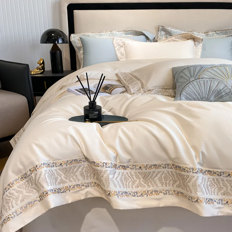 

Luxury 1000TC Natural Egyptian Cotton Embroidery Bedding Set Queen King Size Quilt/Duvet Cover Bed Linen Fitted Sheet Pillowcase