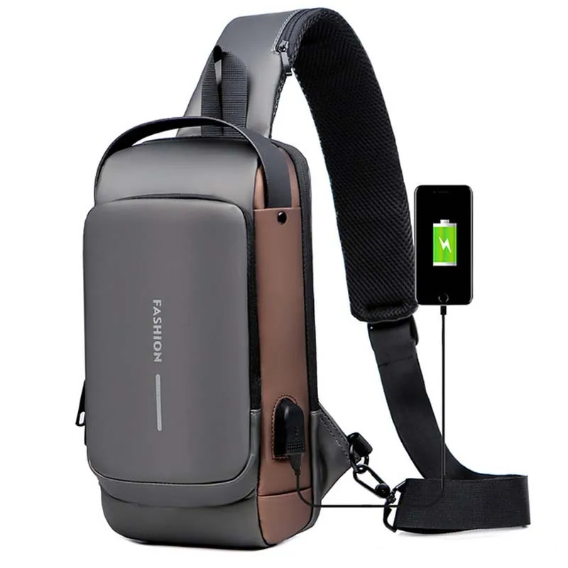 Men Multifunction Anti Theft USB Shoulder Bag Waterproof Man Crossbody Cross Body Travel Sling Chest Bags Pack Messenger Packs
