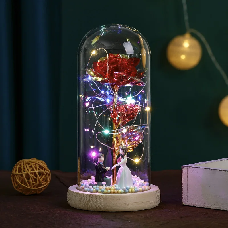 

Hot LED Enchanted Galaxy Rose Eternal Beauty and The Beast Rose with Fairy Lights In Dome for Christmas Valentine's Day Gift