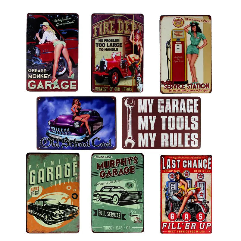 

hohappyme MY GARAGE MY TOOLS MY RULES Plaque Signs Metal Wall Art Decor Vintage Garage Decor Decorative Plates 20*30 cm