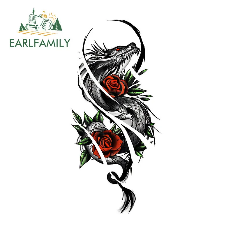 

EARLFAMILY 2024, новогодний дракон, автомобильная наклейка, окна, бампер, дверь автомобиля, водонепроницаемая наклейка, караван, гоночный виниловый материал, модный декор