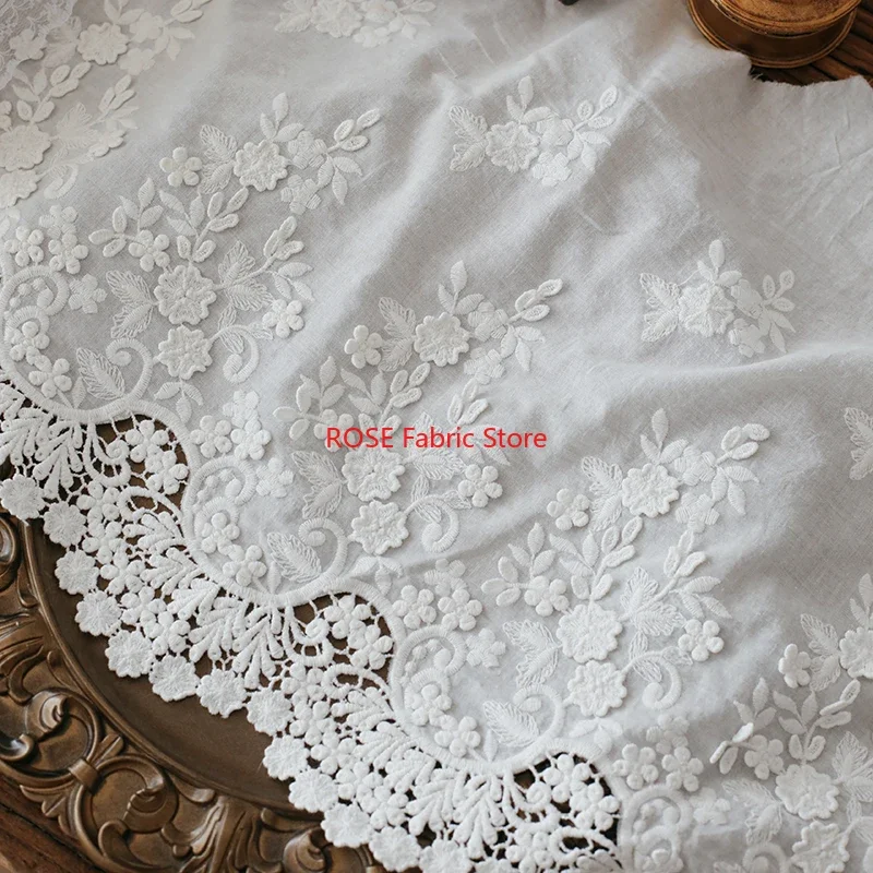Фото 2 ярда Off White Flower вышитая хлопковая кружевная бейка для шитья своими руками, украшения домашней вечеринки, скатерти №3