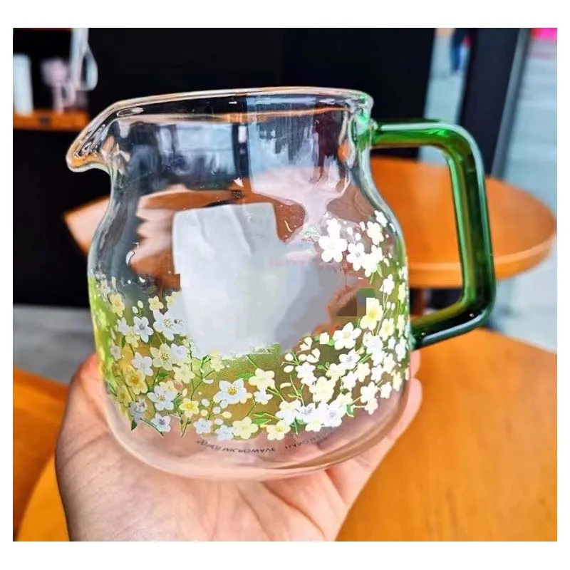 

Корейский горшок для цветка изнасилования стеклянная чашка для цветка вишни Высокая боросиликатная холодная чашка для холодных напитков б...