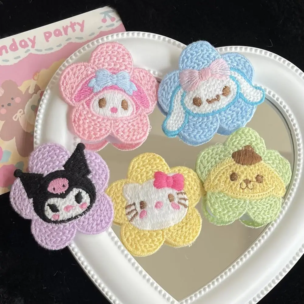

Вязаный цветок Sanrio BB зажим для волос Hello Kitty Kuromi Милая шерстяная мультяшная заколка для волос искусственная Милая заколка для волос