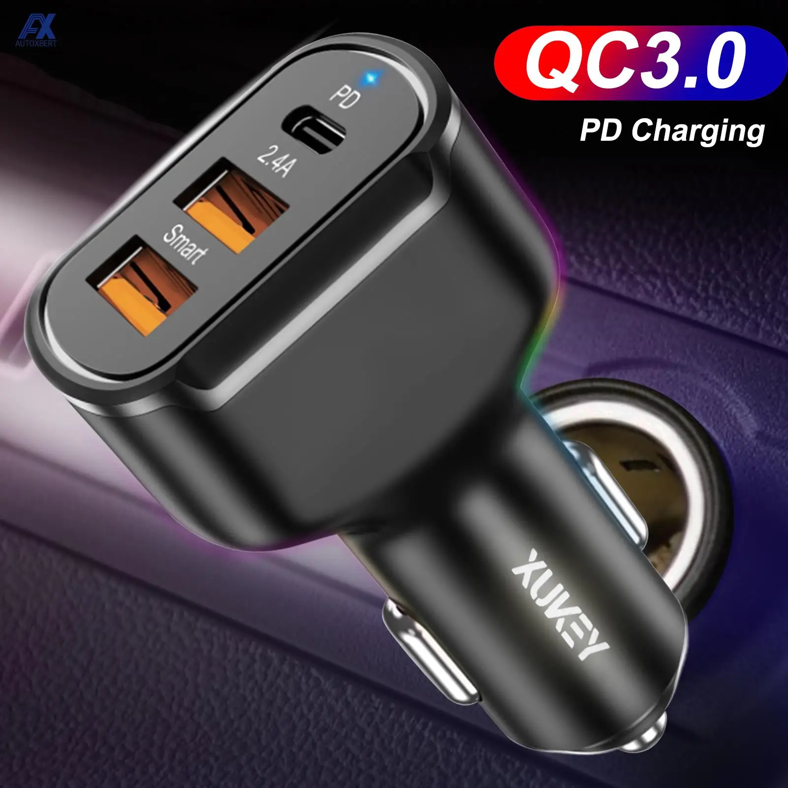 

Автомобильное зарядное устройство с двумя USB-портами, 30 Вт