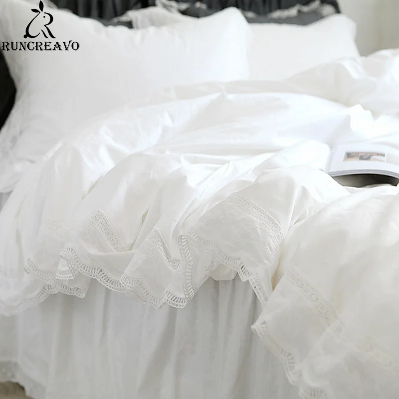 

Luxury Romantic Ruffle Duvet Cover White Bedding King Duvet Cover Lace Bed Set Princess Solid Cotton Quilt Cover Duvet Set Queen