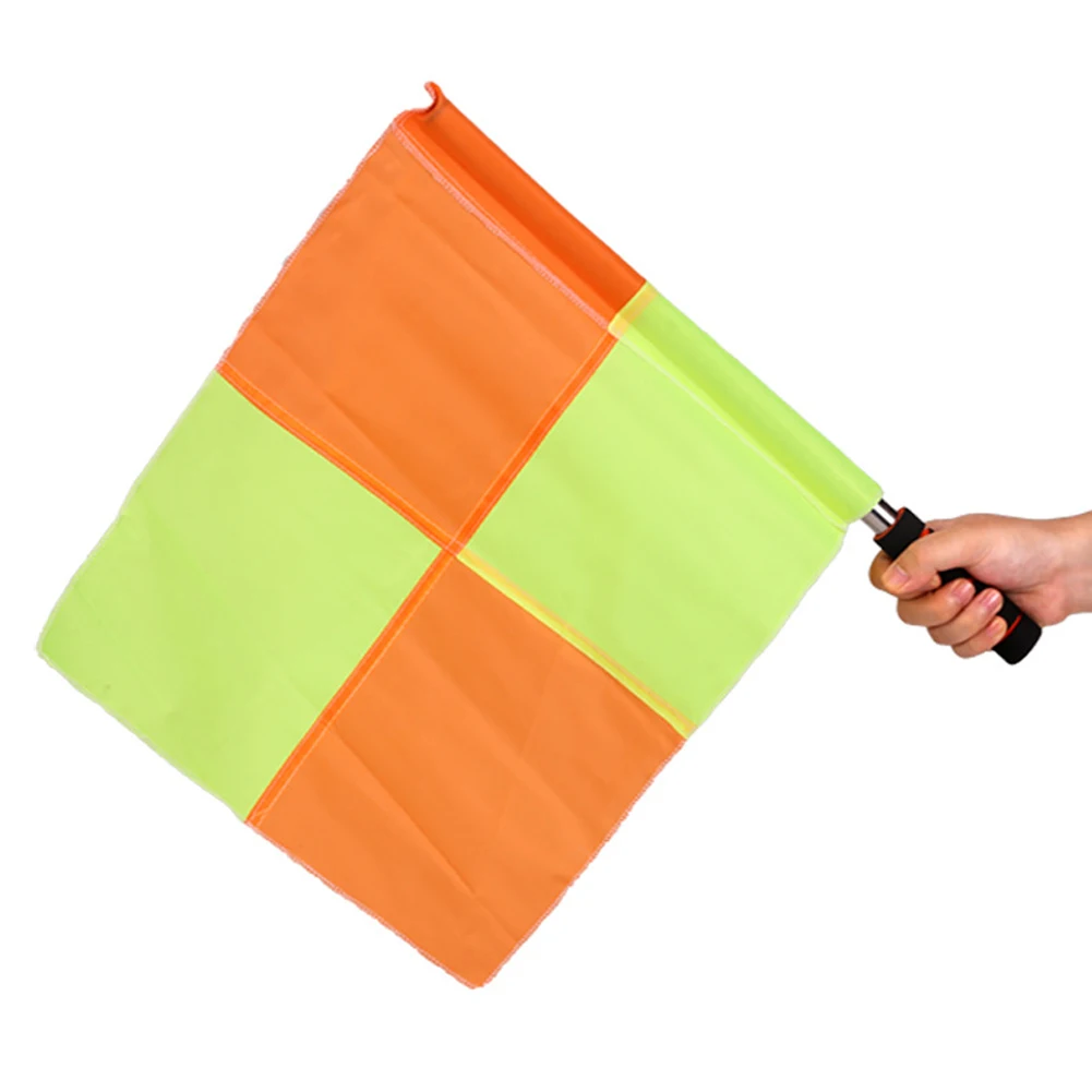 1Set Soccer Referee Flag Sports Match Football Linesman Flags Signal Flag Stainless Steel Handle Referee Equipment