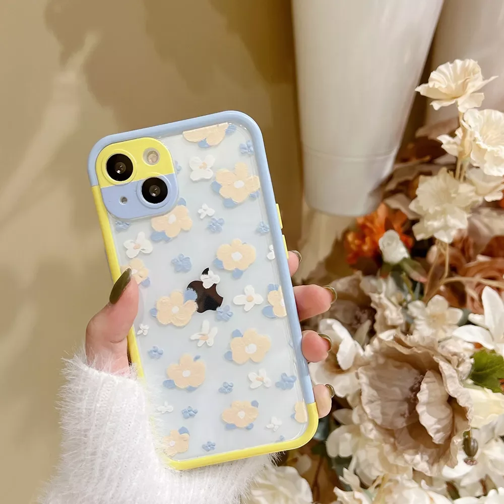 

Contrast Color Frame Printing Floral Case For iPhone 13 Pro Max 11 XR XS MAX X Soft Matte Shockproof Cover for iPhone 12 Pro