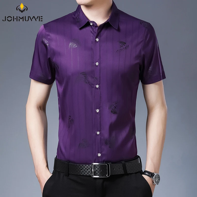 JOHMUVVE Fast Shipping New Men's Short Sleeve Striped Printed Shirt Casual Short Sleeve Top
