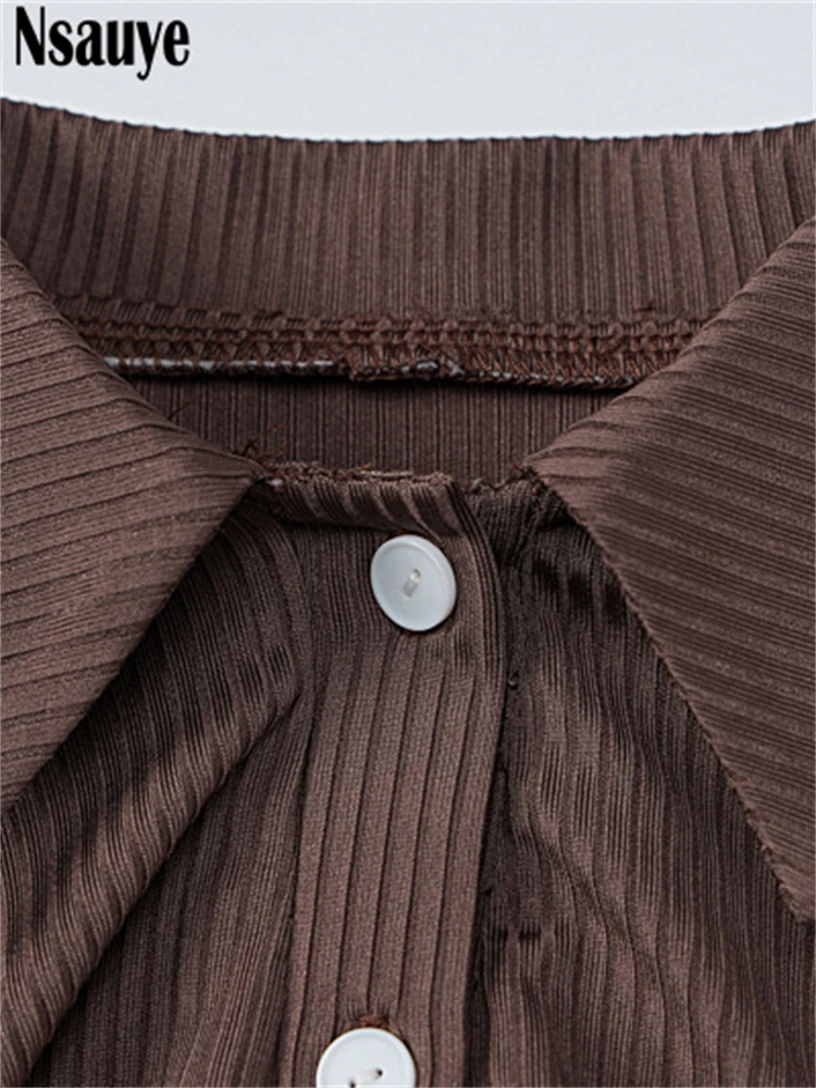 Nsauye узкое с длинным рукавом 2022 осеннее коричневое модное мини Клубное