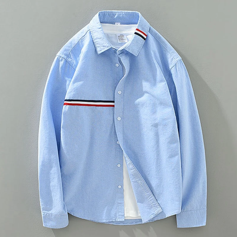 

Men's Button-down Shirt Long Sleeve Casual Formal Business Dress Shirts Pocket-less Solid Color Blue White Tops Korean Slim Fit