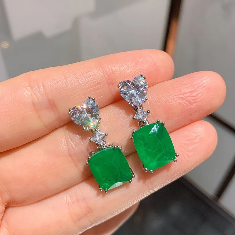 

real brand genuine jewels Net Red Colorful Palaiba Luxury Emerald Celebrity Earrings Women's Micro Set Imitation Jewelry high qu