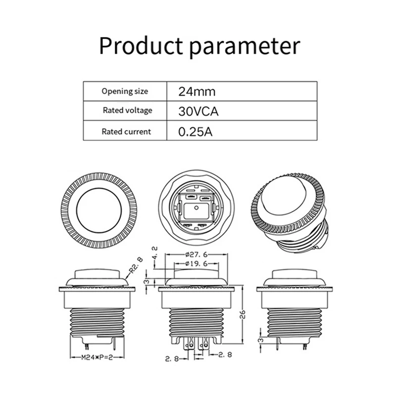 1 шт. кнопка со светодиодной подсветкой гайка 24 мм с 4-контактным световым кабелем