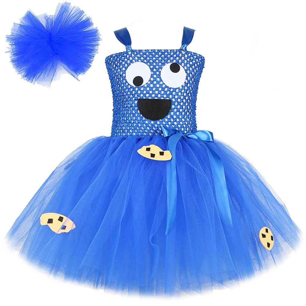 

Blue Cookie Monster Tutu Dress For Girls Kids Halloween Costume Cartoon Cosplay Dress Children Birthday Carnival Party Dresses